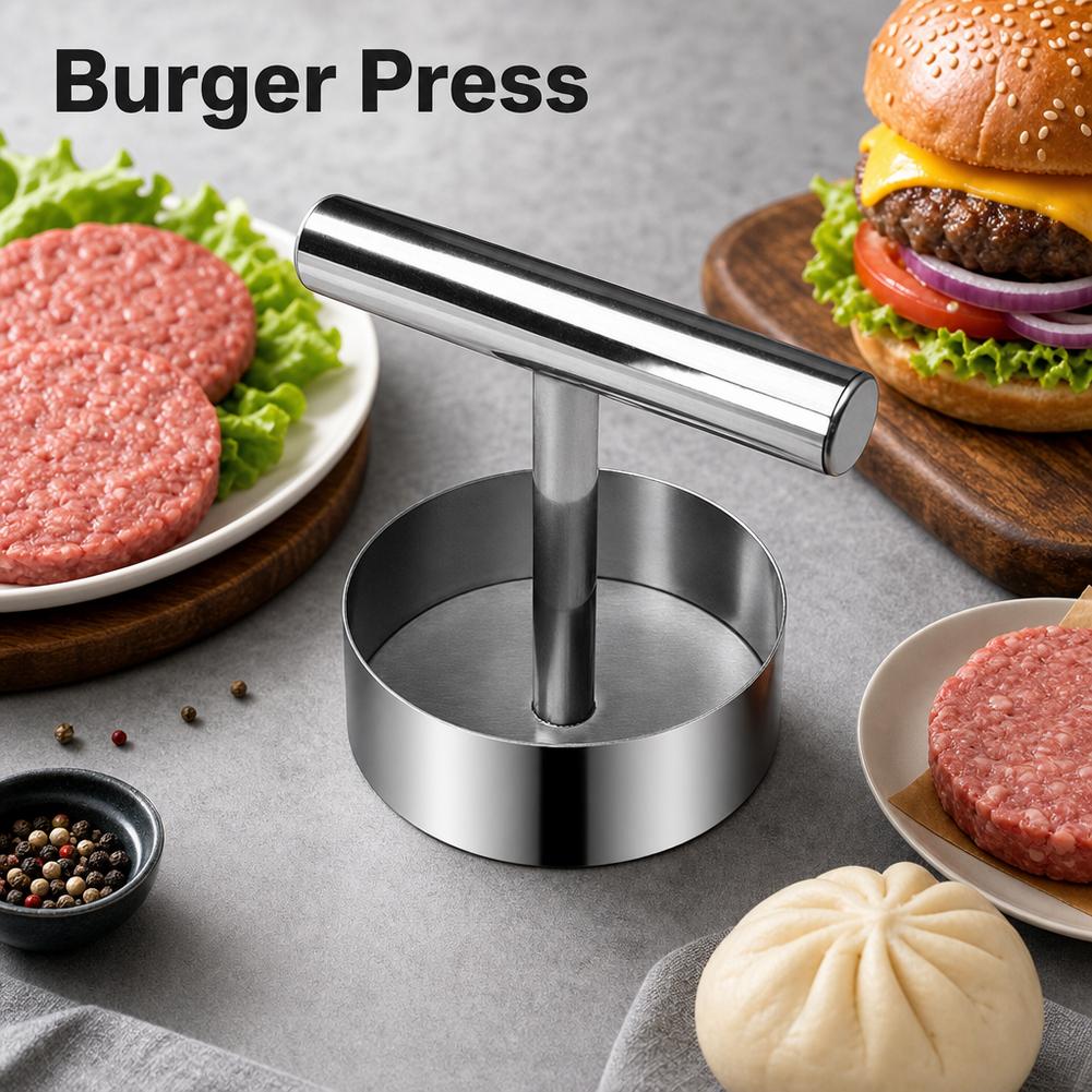T‑Shaped Handle Stainless Steel Burger Press Non‑Stick Meat Patty Maker Mold for Beef Patties Pancake Flatbread Kitchen Gadget 4