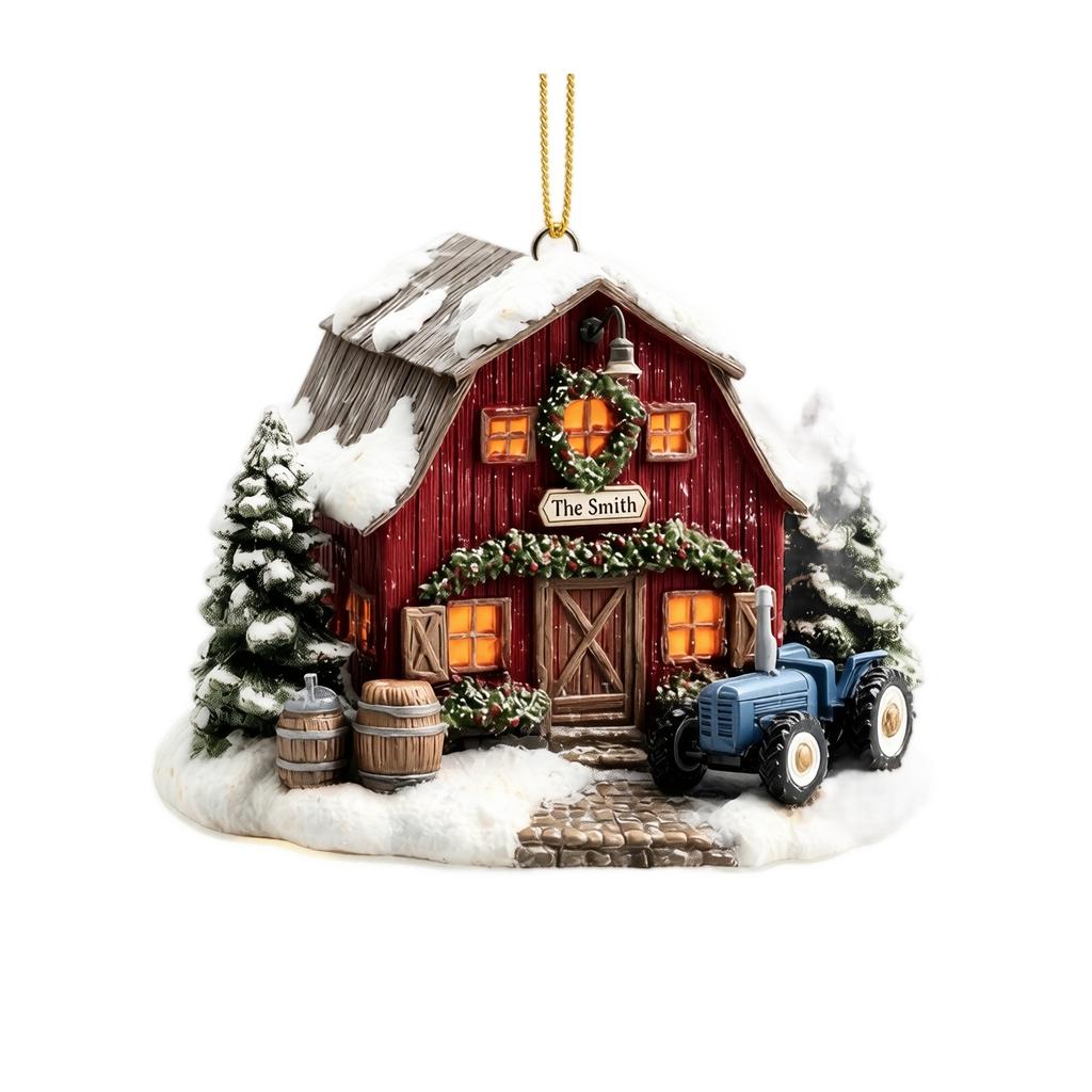 Acrylic Christmas Hanging Ornament with Farm Animal and Design, Rustic Holiday Decoration, 19