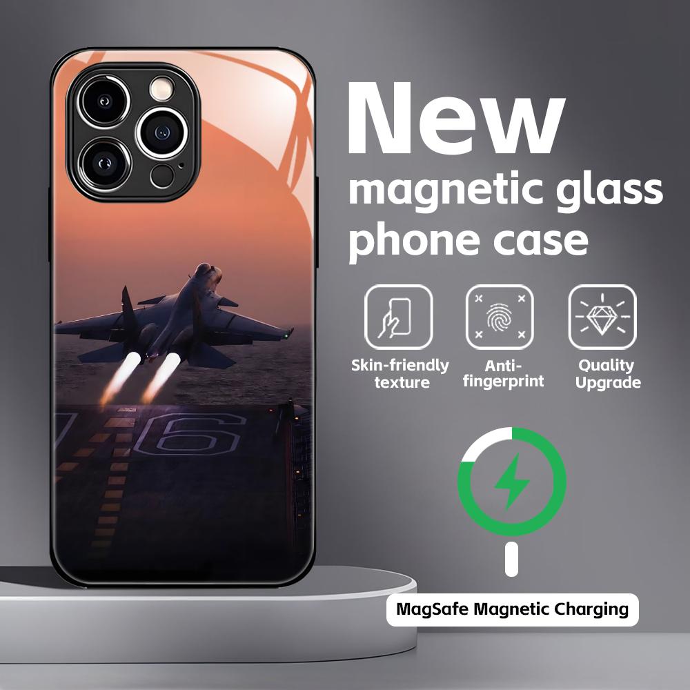 

fighter plane Phone Case For iPhone17 16 15 14 13 12 11 X XR XS 8 Plus Mini Pro Max Glass Magnetic Case iPhone 12 Pro