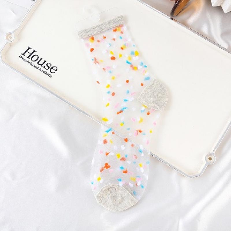 Ultra-thin Transparent Crystal Silk Socks Women Fashion Summer Harajuku Crew Socks Retro Flower Streetwear Elastic Long Socks