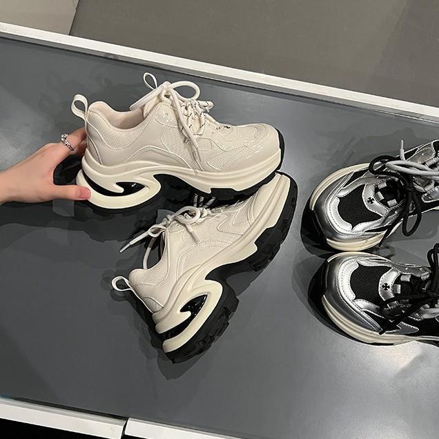 Height increase 7.5cm~ Height increase cross flower platform dad shoes women's spring new breathable running shoes casual sports shoes