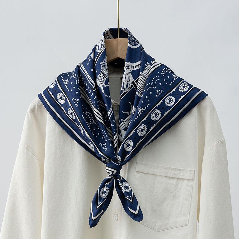 Summer High-end 111 Silk Silk Scarf Women's Foreign Look White Heavy Twill Mulberry Silk 71 Medium Square Scarf Scarf