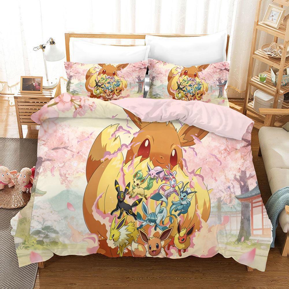 

Eevee Anime Home Bedroom Comforte Nordic polyester material, suitable for children and adults, 3-piece set Children s Gifts 135x200cm