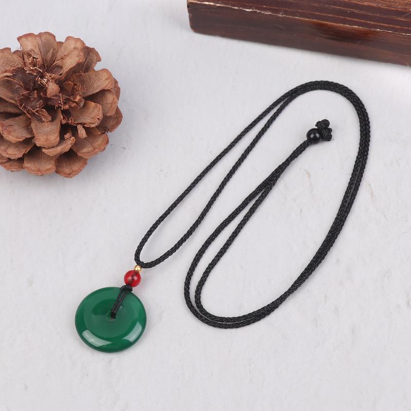 Natural Green Jade Donut Charm Necklace Ice Embellish Green Pendant Necklaces Simple  Jewelry For Women Men Gifts