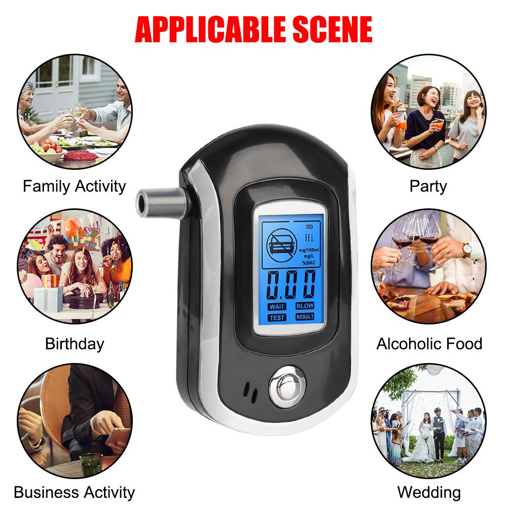 Digital Breath Alcohol Tester LCD Screen Professional Mini Manual AT6000 Breath Drunk Driving Analyzer