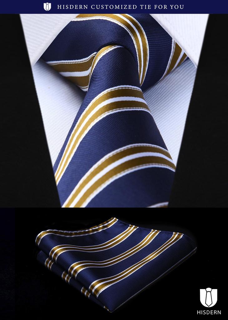 Business Krawattenset 5 Stilvolle Krawatte Einstecktuch Hochzeit Gelbe Krawatte Gestreift Jobsuche Blaue Krawatte Marke Geschenk T5A014 [HISDERN] Herren