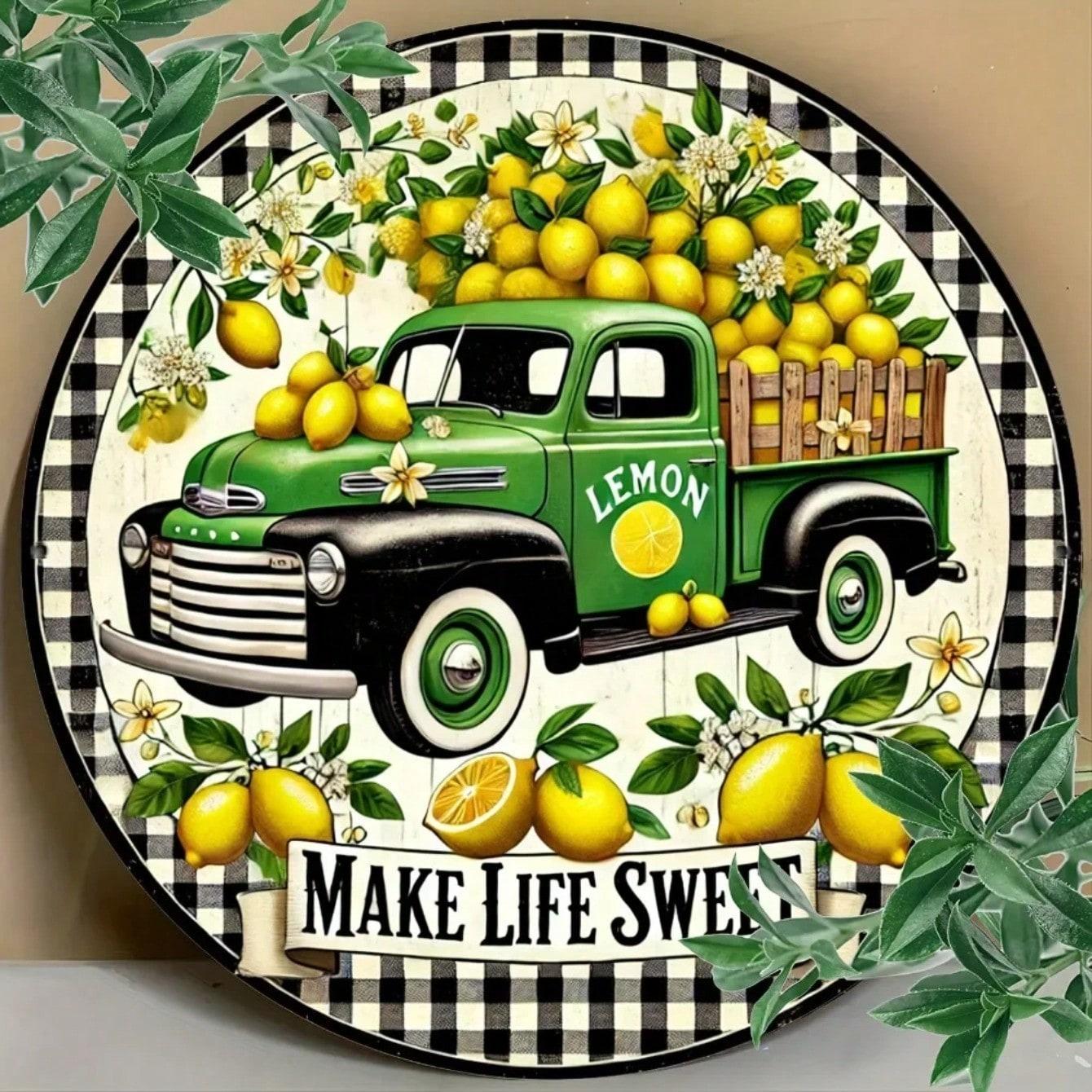 Black White Checkered Round Metal Wall Art for Man Cave Kitchen Decor