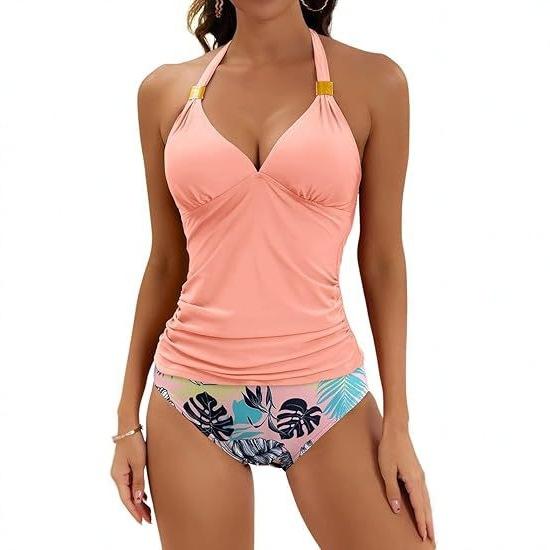 Women’s Halter Tankini Bathing Suit Backless Bikini Swimwear Set, Sexy Two-Piece Swimsuit S