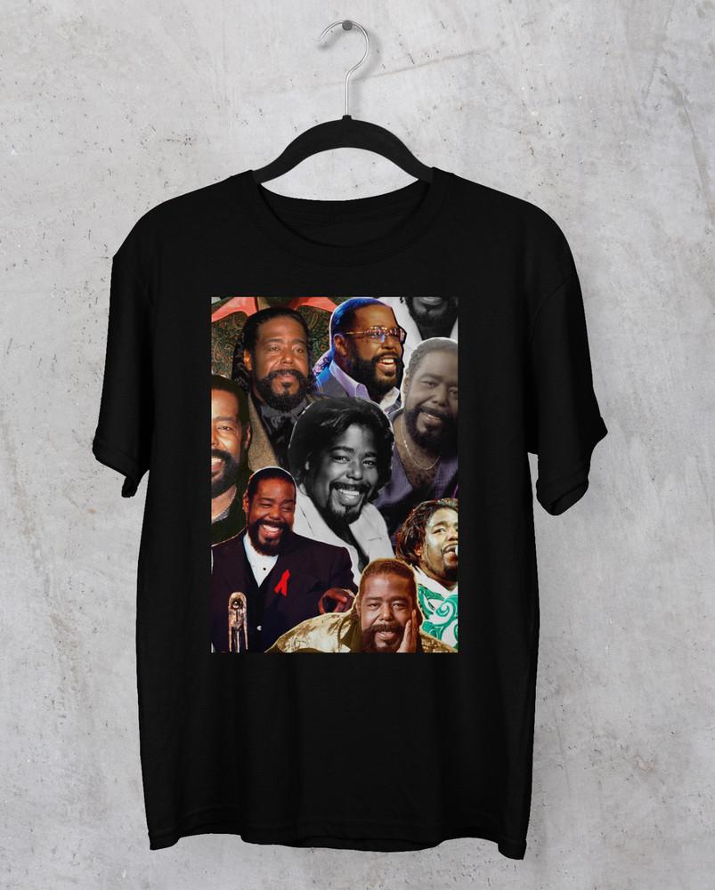 

SALE vtg Barry White collage T-shirt Black Short Sleeve All Sizes S-5Xl Unisex T-Shirt XXXL