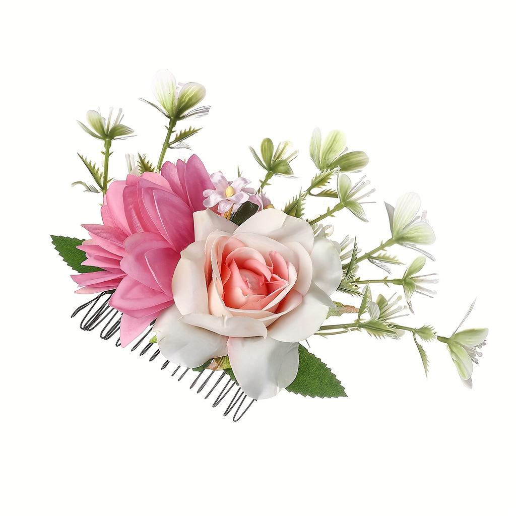 Elegant Floral Hair Comb for Women - Rustic Countryside Style, Vibrant Artificial Flowers, Scent-Free Fabric, Perfect for All Hair Types