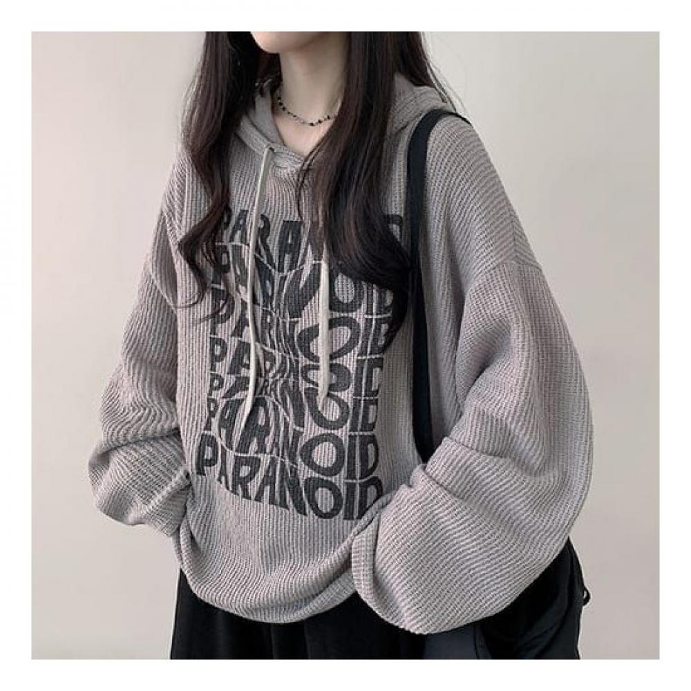 The Pink Oversized Lettering Waffle Hoodie 4 Colors