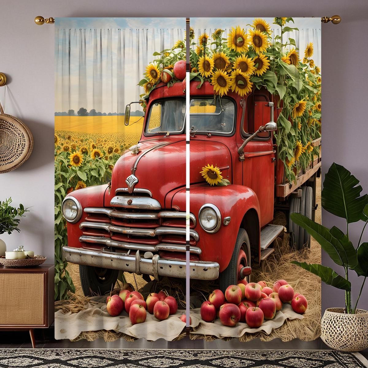 

2 шт. HD Harvest Festival Sunflower Garden грузовик фруктовый декоративный занавес Желтый галстук цифровой печатный занавес украшение для дома s W52H63inchW132H160cm