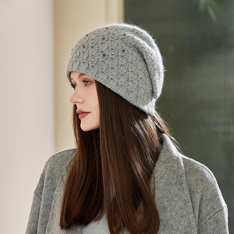 Hat Women's Autumn and Winter New Wool Hat Warm Winter Knitted Hat Women's Fashion Versatile Sequined Stack Hat