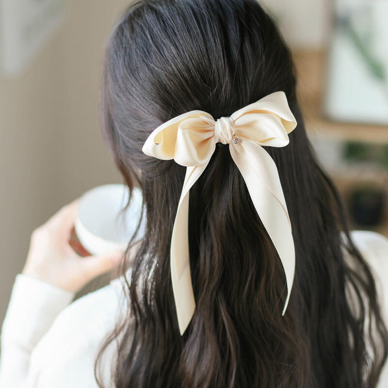 Satin Long Ribbon Automatic Hairpin (Ivory)