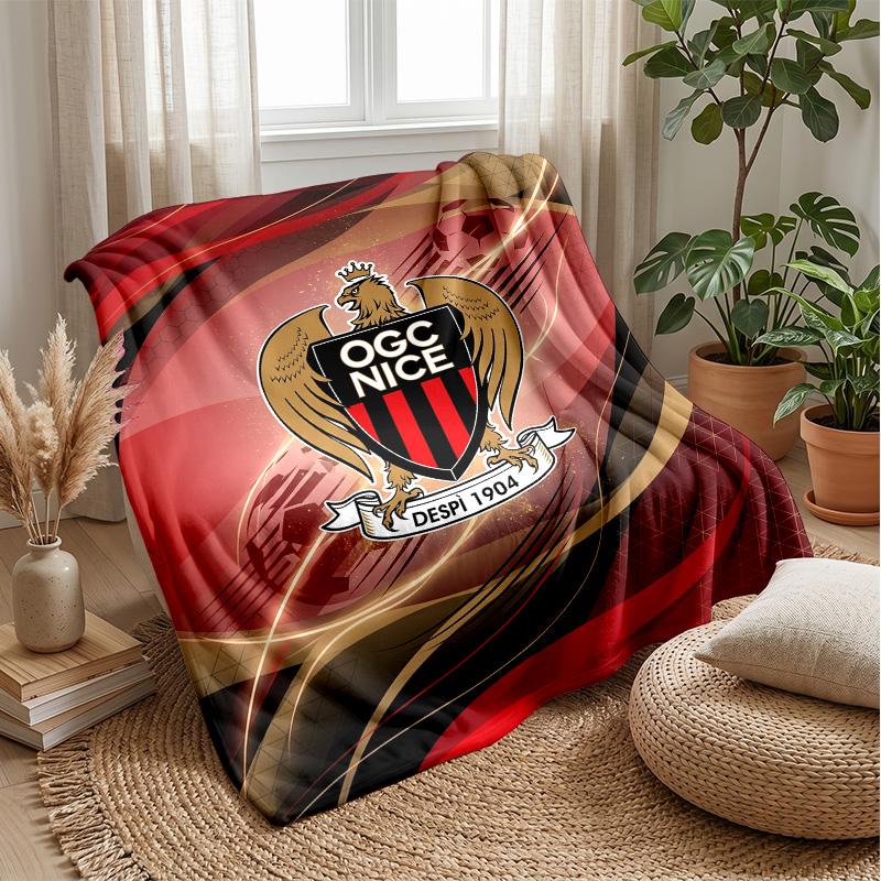 OGC Nice FC Weiche Flanell-Fleece-Decke Leichte Gemütliche Warme Überwurfdecke für Sofa Bett Heimdekoration
