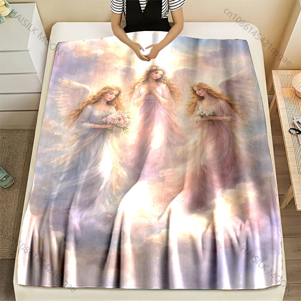 

1PC 3 Angels with flowers cloud Print Blanket Warm Soft Fluffy Kids and Adult Sofa Bed Throw Blanket Outdoor Travel Camping RV 75x90cm