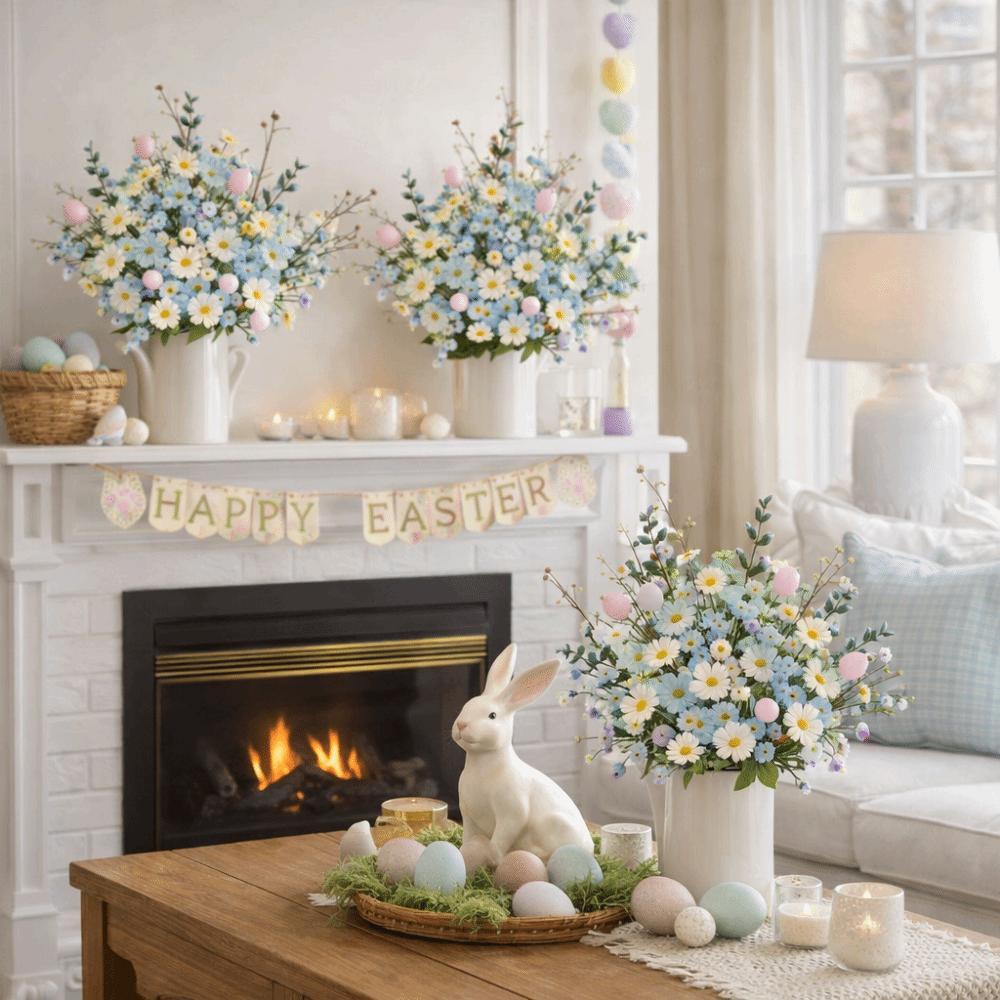 Realistic Easter Flower Bouquet Colorful DIY Easter Egg Decor Decorative Artificial Berries Floral Party Decoration