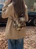 Vintage Woolen Plaid Backpack for Women Retro College Girls Mini Knapsack Portable Double Shoulder Bags Female Travel Handbags