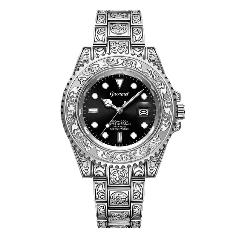 

GUCAMEL Новые мужские часы Винтажные резные кварцевые часы Часы-календарь