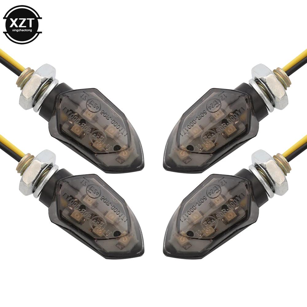 

4PCS/set Mini Motorcycle Smoke Lens Turn Signal Light 5LED 12V Amber Blinker Indicator Lamp Two Wire for Kawasake Accessories