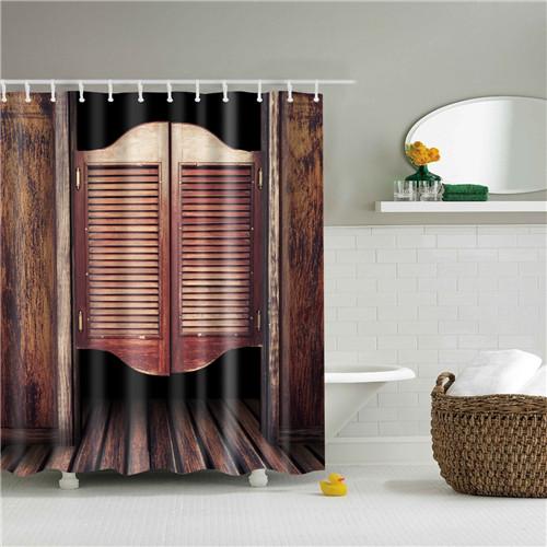 Vintage Style Retro Wooden Door Bathroom Shower Curtains Frabic Waterproof Polyester Bath Curtains With Hooks