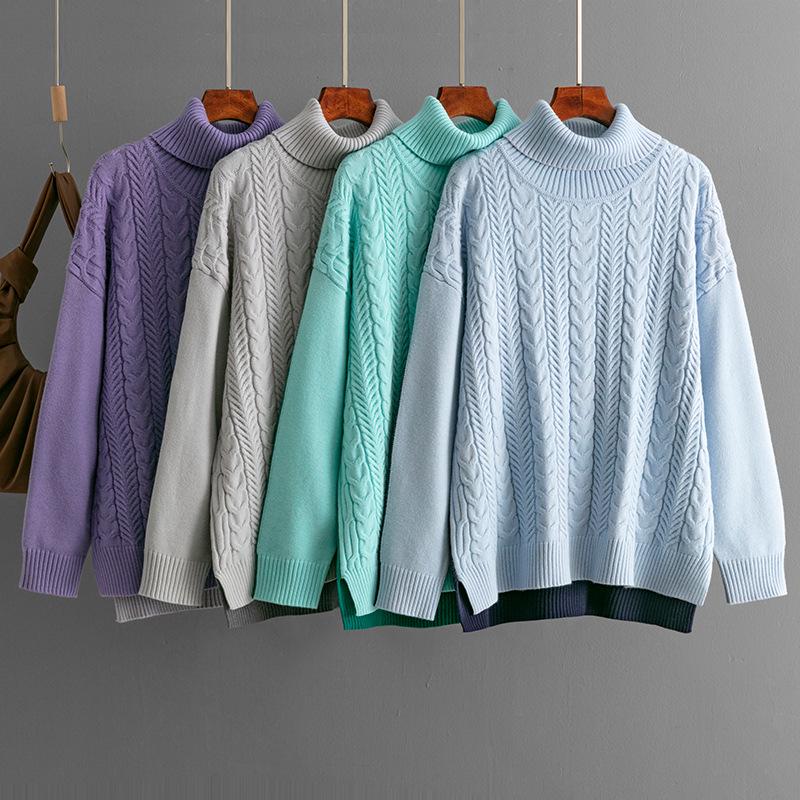 Two-Tone Jacquard Loose Slimming Long-Sleeve Knit Sweater, Autumn/Winter 2024