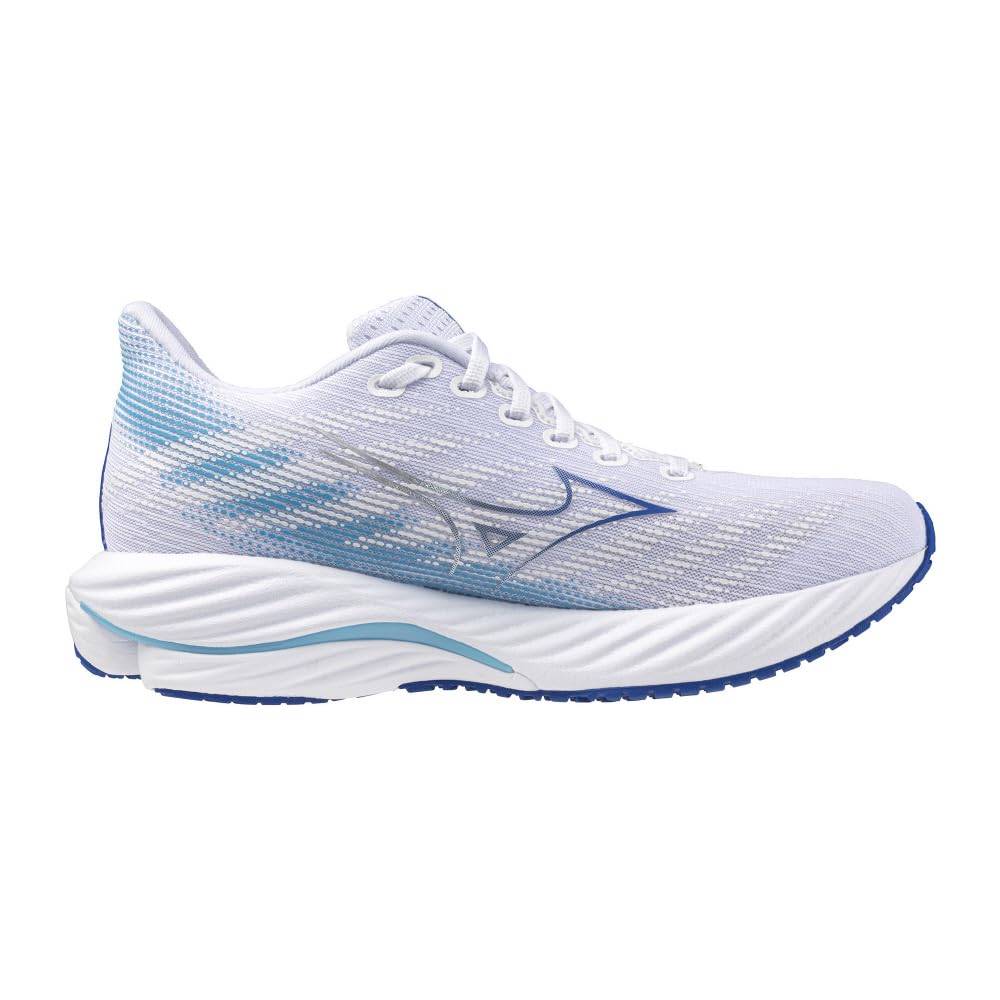Mizuno Wave Rider 28 Running Thick White x Blue x 2E Shoes, Jogging, Marathon, Training, Sports, Lightweight, Resilient, Sole, Women's, Blue, 23.5 cm,