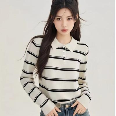 A New High-end, Loose, and Outerwear Knitted Base Layer Sweater for Women In The Autumn Striped Style