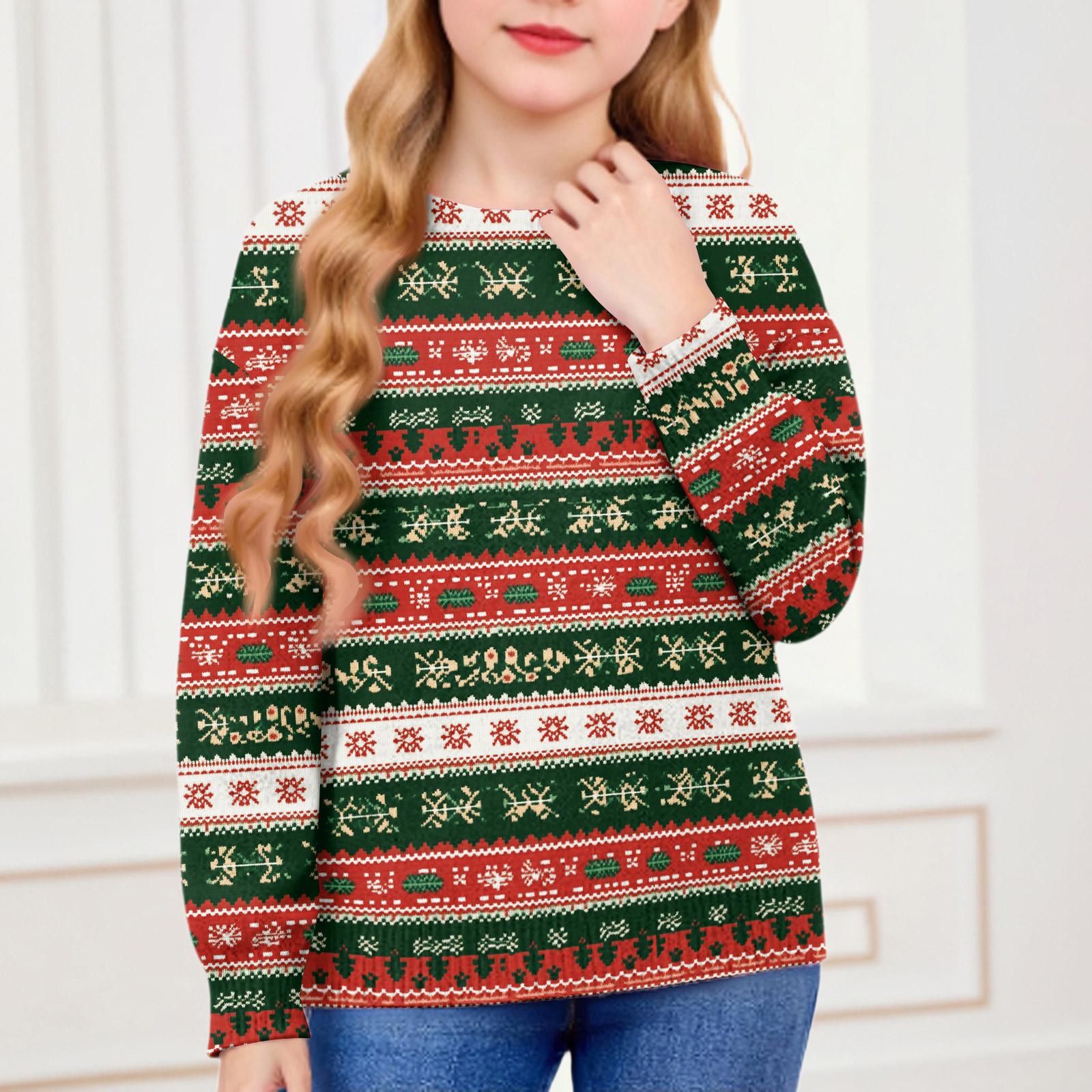 

Рождественские свитшоты для детей мальчиков и девочек вязаный свитер милая рубашка осенний пуловер с круглым вырезом топы 90 зелёный