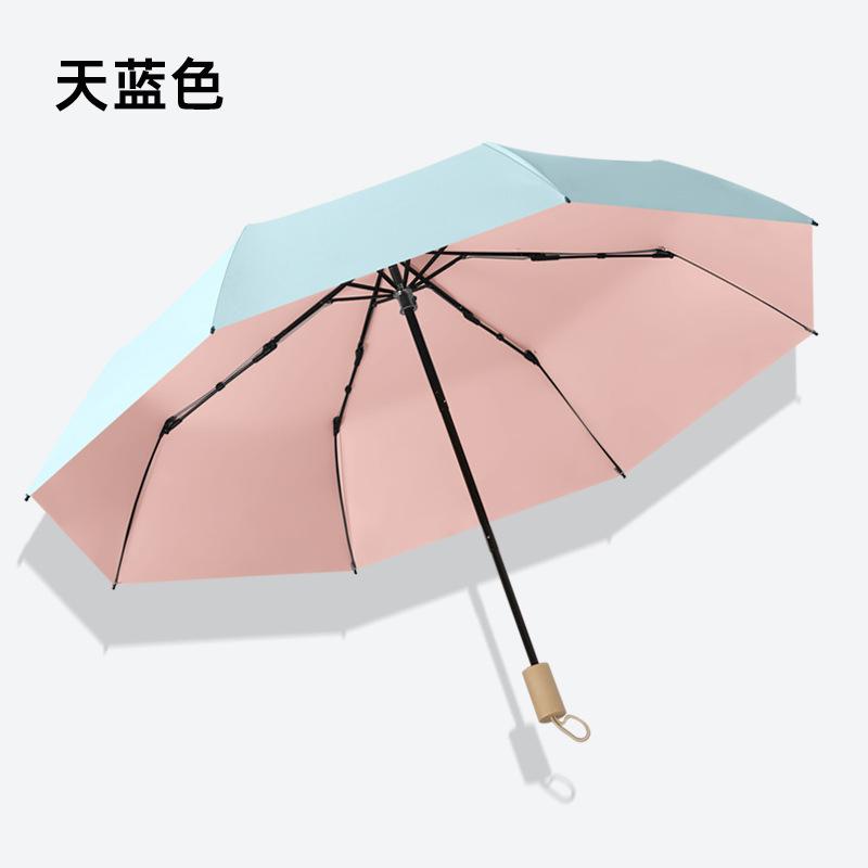 New three-fold 16-bone hand open color glue umbrella solid wood handle parasol sun umbrella