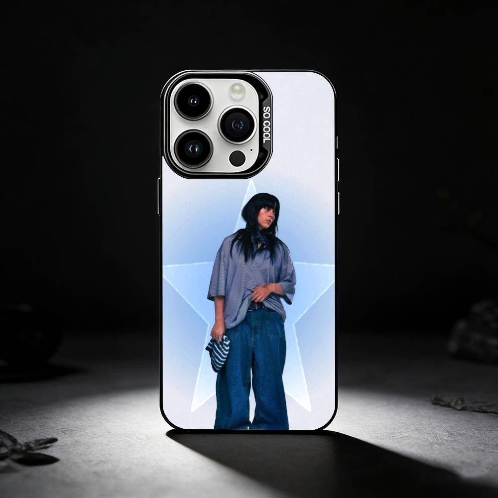 Billie B-BLUE Eilish Singer Phone Case For iPhone 17,16,15,14,13,12,11 Plus,Pro Max,XS,Colored Silver Phone Case