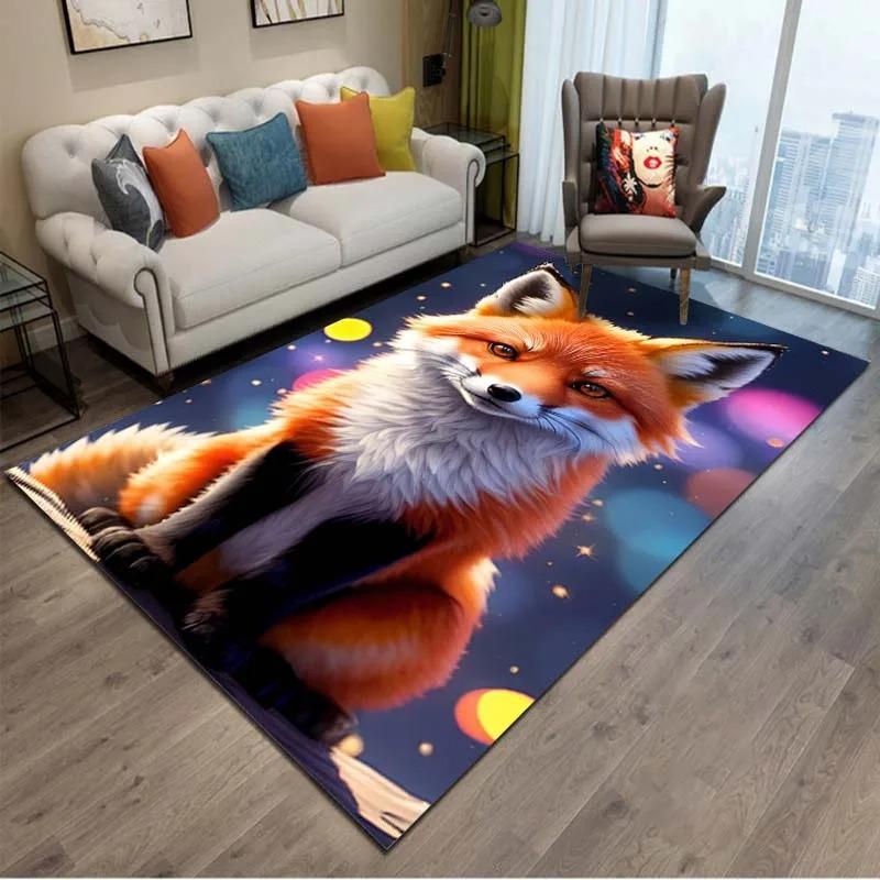 Cartoon Animals Colour Fox  3D Print Rug Carpets for Living Room Home Decor Carpet Children Bedroom Play Soft Non-slip Large Mat