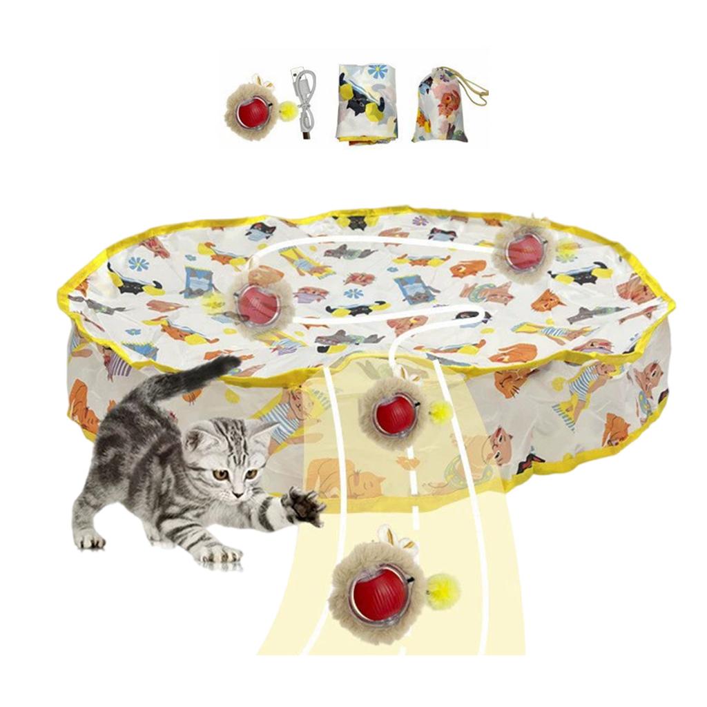 Interactive Play Mat Motion Activated Cat Toy and Fast Rolling Toy Balls Rechargeable Teaser Mat Fwith 28Inch Diameter