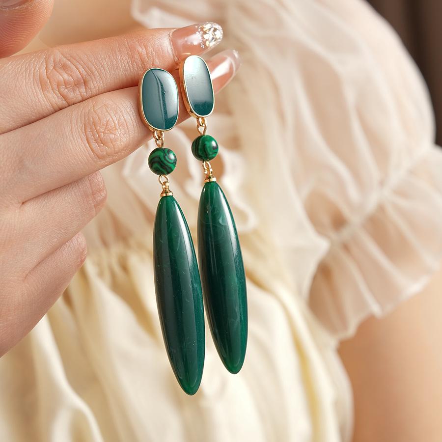 Vintage Emerald Color Acrylic Dangle Earrings for Women Fashion Personality Malachite Pendant Earrings Charms Party Jewelry K1