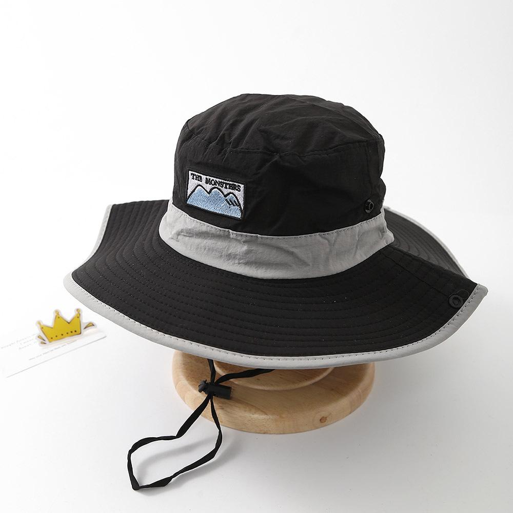 Big Brim Drawstring Children Bucket Hats New Boy Girl Patchwork Quick-dry Cap Panama Sunhat Hiking Fishing Hat Fisherman Caps