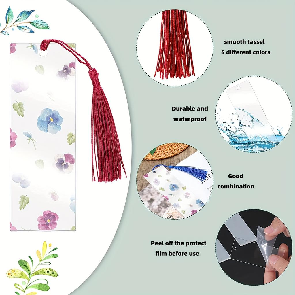 1 Set DIY Acryl Lesezeichen Rohlinge Bunte Quasten Lesezeichen zum Basteln und Beschriften Schmuckherstellungszubehör