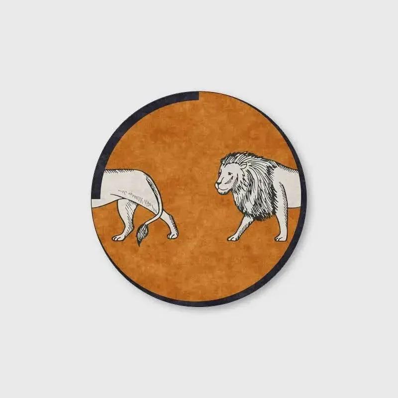 Lion Elephant Round Carpet Home Sofa Coffee Table Area Rugs Non Slip Floor Mat for Living Room Kitchen Bedroom Decor Washable
