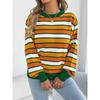 Maglione da Donna Casual a Blocchi di Colore con Strisce, Maniche a Lanterna, Girocollo, Vestibilità Larga
