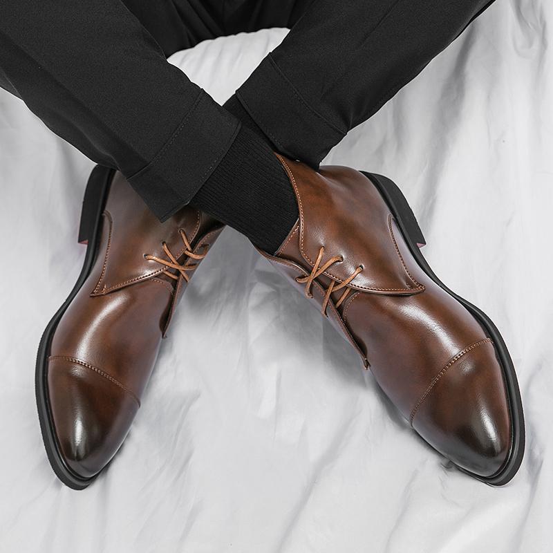 Fashion Men Boots Fashionable Chelsea Boots European-style Lace-up Business Office High-end Leather Boots Outdoor Training Boots 38-48