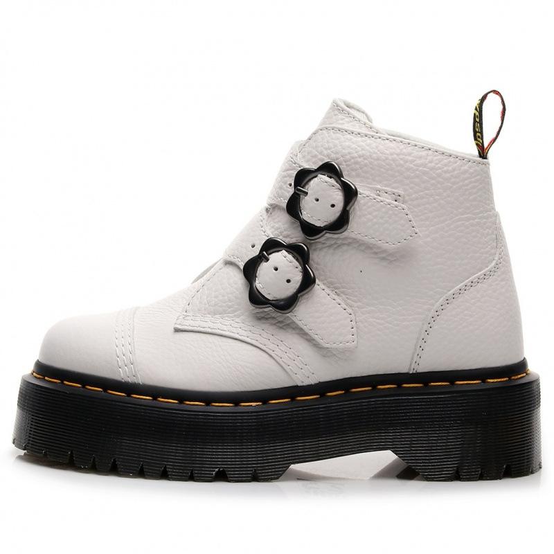 

Locomotive boots women s head layer lychee pattern leather short boots fashion boots muffin flower buckle thick bottom British order