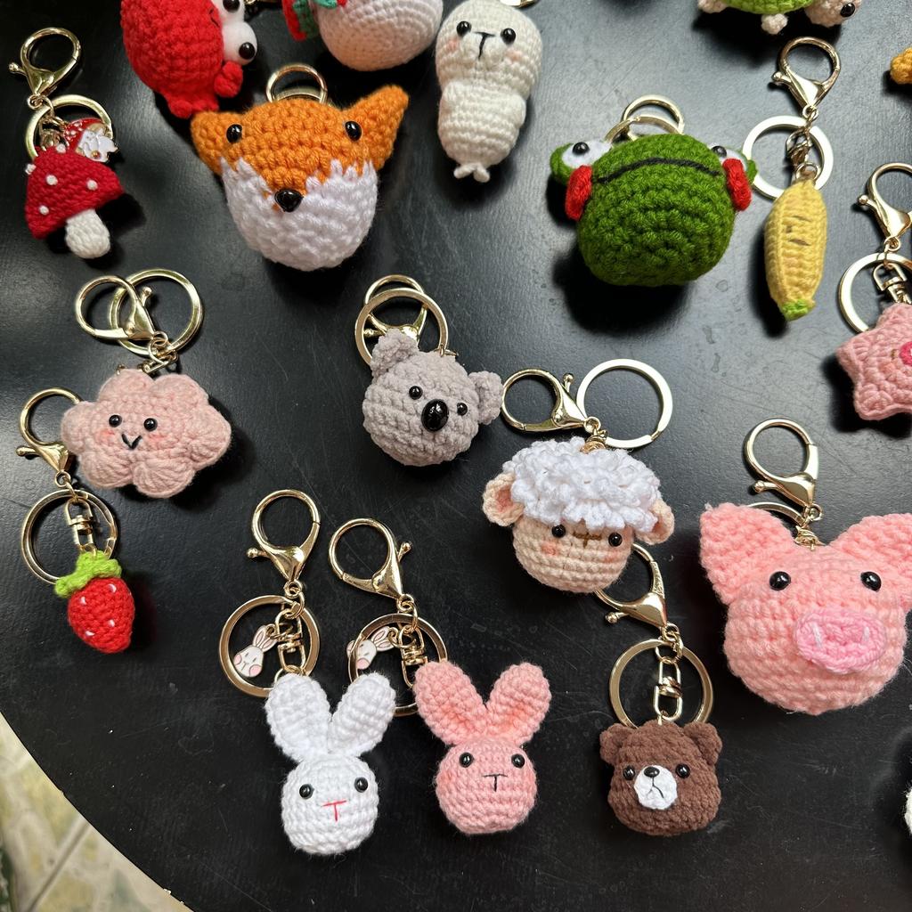 Handmade wool crocheted cartoon sunny day doll dog pig sheep chicken fox rabbit animal diy doll head key chain bag decoration