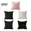 Black White Ghost Cushion Cover Halloween Cover, Plush Embroidered Throw Pillow 18x18 Home Decor Inch Cute Case for Sofa Bed Cozy Living Room Accents