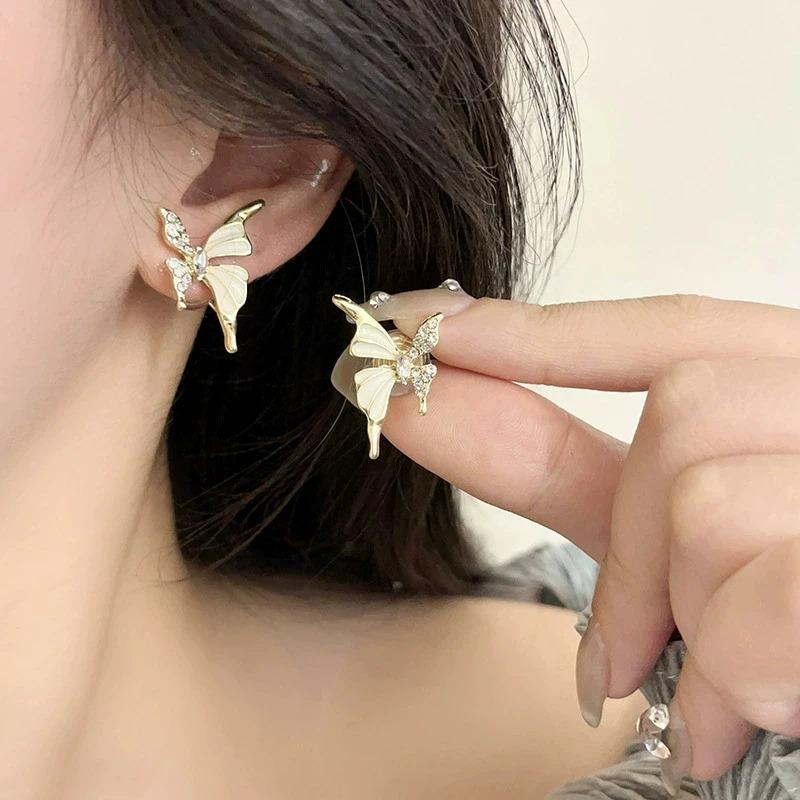Enamel Butterfly Zircon Animal Stud Earrings for Women Girl New Trend Girl Korean Love Aesthetic Daily Life Minimalist Jewelry