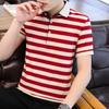 Summer New Men's Short-sleeved T-shirt Striped Pure Cotton Thin Business Lapel Men's Polo Shirt Men's Style