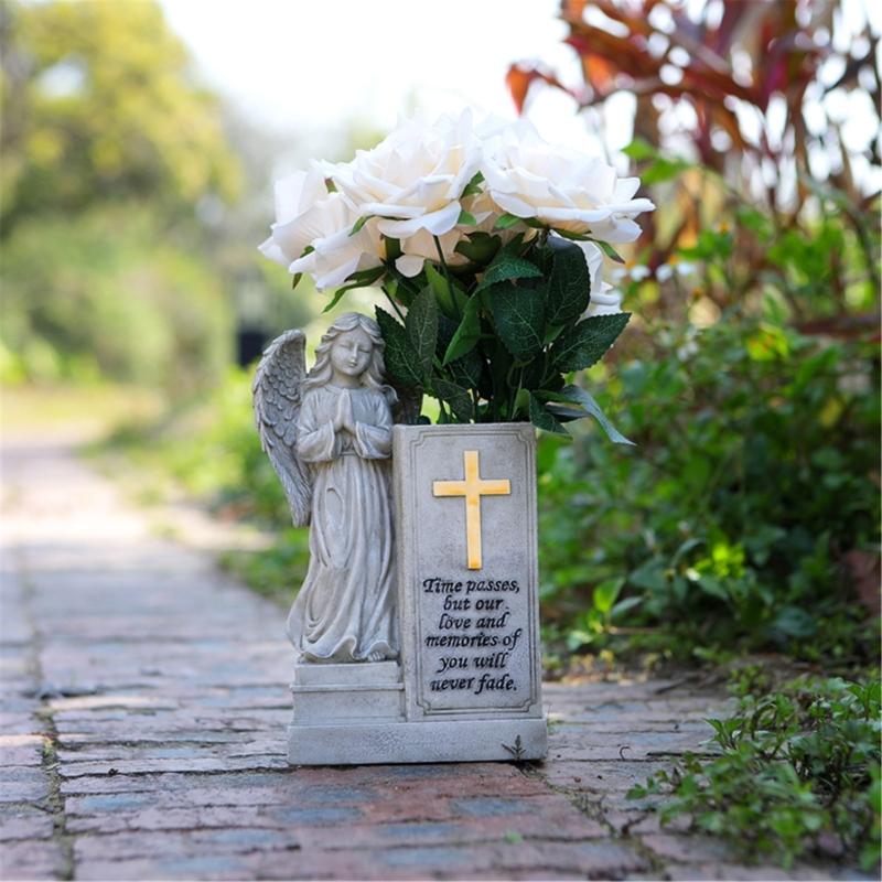 Fluorescent Angel Statues Garden Decors Resin Praying Angel Figurines Garden Memorial Angel for Lawn Yard Porch Decors