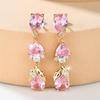 Pink Zircon Water Drop Stone Tassel Pendant Stud Earrings for Women Vintage Fashion Gold Color Wedding Jewelry Mother's Day Gift