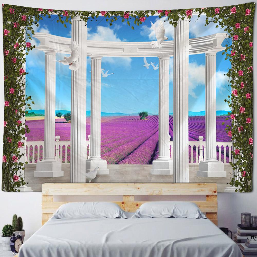 3D Landscape Tapestry, European Balcony, Aesthetic Home Art Decoration, Wall Hanging, Bedroom Living Room Background Poster
