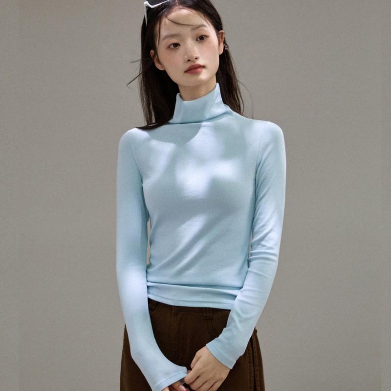 Womens High-Neck Long Sleeve T-Shirt With Brushed Modal Fabric Warm Soft Base Layer Winter