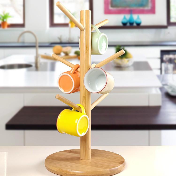 Bamboo Water Cup and Key Organizer Rack