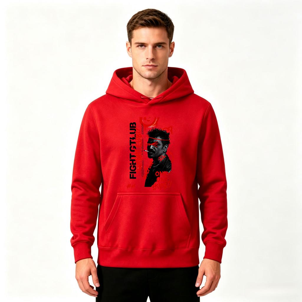 Men Fight Club Graphic Print Pullover Hoodie Casual Long Sleeve Streetwear Hooded Sweatshirt